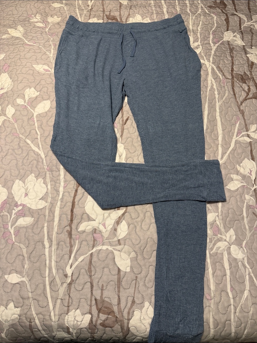 Little Sleepies Ribbed Knit Drawstring Lounge Pants - Dusty Blue